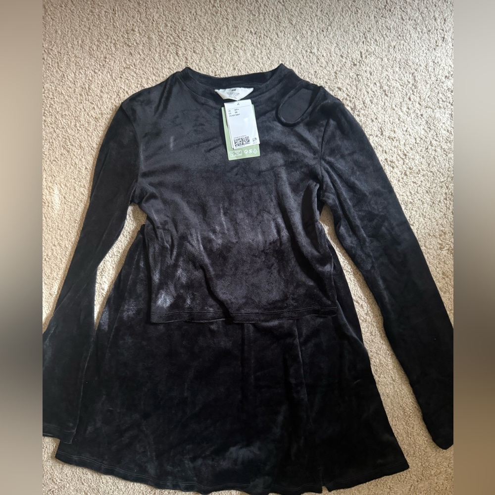 H&M Two pieces Black Velour Set